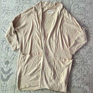 Pact Tan Organic Cotton Airplane Cardigan Sweater Lightweight Open Front Sm Med